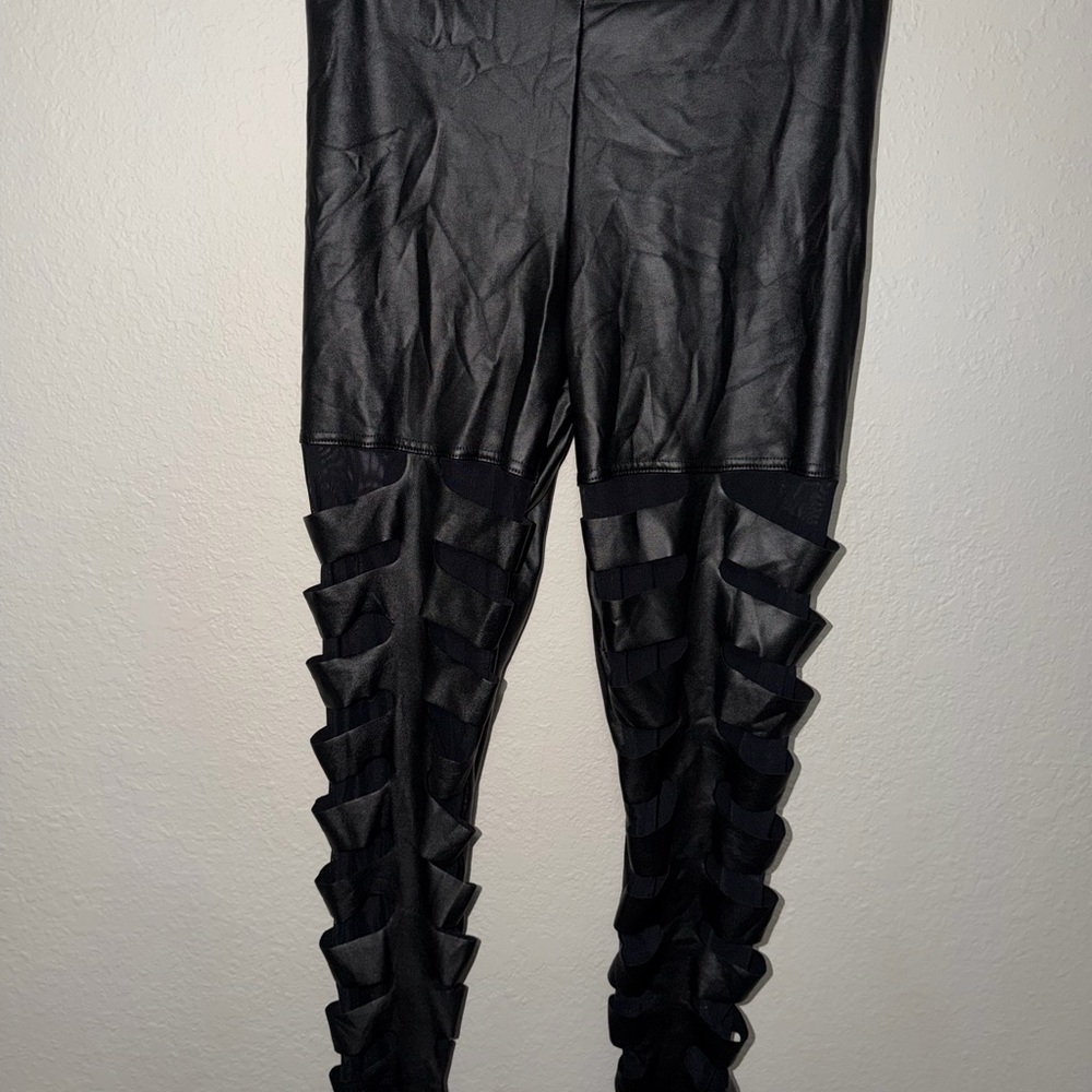 New BlackMilk Black Faux Leather Leggings - Picture 3 of 9
